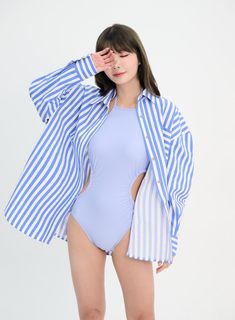 Product Detail Style : Resort Occasion : Summer holiday Print : Stripe Material : Cotton Sleeve : Long sleeve Neck : Collar Length : Long Fit : Loose fit Cotton100 Model Size Height : 164cm / Top : S / Bottom : S(26 inch) .prddescription table, .prddescription td, .prddescription th { border : 1px solid black; border-collapse : collapse; padding: 10px; } Size(Inch) Size Shoulder Bust Sleeve Length Armhole Sleeve Width Sleeve Hem Neck width Hem Total Length M/L 22.8" 23.6" 19.9" 9.8" 8.3" 4.3" 4. Blue Long Sleeve Beach Shirt, Blue Long Sleeve Swimwear For Vacation, Striped Long Sleeve Beach Top, Long Sleeve Striped Beach Top, Striped Long Sleeve Top For Beach, Relaxed Fit Long Sleeve Beachwear Blouse, Light Blue Relaxed Fit Shirt For Beach, Beachwear Long Sleeve Relaxed Fit Blouse, Relaxed Fit Light Blue Shirt For Beach