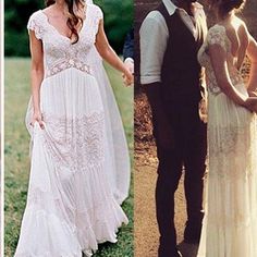 two different pictures of people in wedding dresses