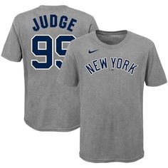 Youth New York Yankees Aaron Judge Nike Navy Player Name & Number T-Shirt Nike T-shirt With Text Print For Sports, Nike Graphic Tee With Letter Print, Nike Fan Apparel T-shirt With Letter Print, Nike Graphic Tee With Team Name, Nike Graphic Tee With Text Print, Nike Crew Neck T-shirt With Letter Print, Nike Letter Print Crew Neck T-shirt, Nike T-shirt With Text Print And Crew Neck, Nike Pre-shrunk Graphic Tee