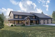 this is an artist's rendering of a house in the country side with large windows