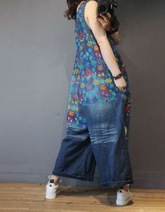 Wide Leg Printed Denim Overalls Loose Retro Jumpsuit – Obiono Bohemian Style Denim Blue Jeans For Summer, Bohemian Dark Wash Jeans For Summer, Bohemian Denim Blue Jeans For Summer, Summer Bohemian Dark Wash Jeans, Summer Bohemian Denim Blue Jeans, Bohemian Non-stretch Jeans For Summer, Non-stretch Bohemian Jeans For Summer, Spring Stretch Overalls, Stretch Denim Jumpsuit Overall For Summer