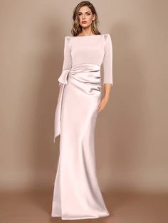 Sheath/Column Scoop Floor-Length Mother of the Bride Dresses - Mondressy Mother Of The Bride Dresses Modest, Baju Pengapit, Dresses With Bow, Bhldn Dresses, Mother Of The Bride Dresses Long, Mother Of Bride Outfits, Mother Of Groom Dresses, Long Sleeve Wedding Dress Lace, Long Evening Gowns