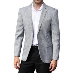 MATERIAL TYPE: 87%Polyester 8%Linen 5%Rayon.FEATURE: linen blend fabric/ notch lapel/ 2 button/ four functional pockets(2 flap pockets, 1 inside pocket and 1 chest pocket).GARMENT CARE: Dry Clean Only(Recommended); Hand washes max temperature 40¡ãC, Do not bleach, Iron max 110¡ãC. Sport Coat With Jeans, Men Business Casual, Business Casual Suit, Casual Suit Jacket, Grey Suit Jacket, Business Jacket, Blazer Jackets For Women, Grey Suit, Mens Sport Coat