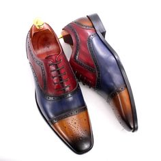 Men‘s Handmade Genuine Calfskin Leather Wedding Party Oxford Shoes  -  GeraldBlack.com Dark Brown Dress Shoes, Business Casual Shoes, Brown Dress Shoes, Black Dress Shoes, Leather Brogues, Oxford Dress Shoes, Business Shoes, Brogue Shoes, Formal Shoes For Men