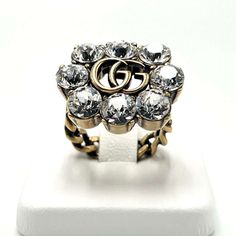 Used Gucci Women's Crystal Double G Ring (Sku: Gzl134tx) === General === Brand : Gucci === Design === Type : Band Ring Gender : Women Material : Metal, Rhinestone === Size === Other Size : 16 === Included Items === Accessories : Box, Manual, Dust Bag Accessories Notice : Before Purchasing, Please Refer To The Images Of The Accessories Included With The Item. === Condition === Condition : Used (Like New) Ranking : Rank S Used - Mint Condition, Like New Item Seller Ranking : Rank S Overall Scratch G Ring, Gucci Rings, Gucci Jewelry, Gucci Gucci, Ring Color, Accessories Rings, Types Of Rings, Women's Jewelry, Band Ring