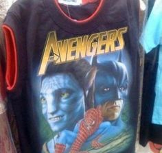 an avengers shirt is hanging on the wall