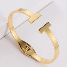 New Boutique Item! Stainless Steel - Gold Plated Trendy Everyday Cuff Bangle Bracelet, Elegant Tan Bracelet For Gift, Trendy Cuff Bracelet Jewelry, Trendy Cuff Bracelet With Strap, Trendy Cuff Jewelry As Gift, Trendy Cuff Jewelry For Gift, Trendy Cuff Jewelry For Gifts, Open Cuff Bracelet, Ar Accessories