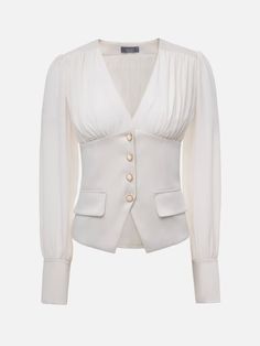 Luxury Formal Blouse For Eid, Trendy Luxury Blouse For Office, Trendy Luxury Office Blouse, Luxury Elegant Shirt With Collared Neckline, Luxury Trendy Blouse For Workwear, Luxury Women's Blouse With Border Detail, Luxury Lapel Collar Blouse For Spring, Luxury White Blouse For Business, Luxury Designer Blouse For Business