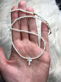 This beaded pearl cross necklace is so cute! Perfect way to give God the glory and show the love of Jesus <3 Such pretty pastel Springy colors! *Super Cute, Fun and Colorful Handmade Beaded Gold Cross Necklace *If you would like a few colors changed out, let me know in the personalization box *Stainless Steel Hardware (extender chains, lobster clasp, jump rings, chain drops) *Bring Glory To God wearing this or give as a gift <3 All My Items Are Prayed Over and Made With Love :) Pearl Cross Necklace, Necklace Christian, Woman Jewelry, Proverbs 31 Woman, Gold Cross Necklace, Christian Jewelry, Proverbs 31, Gold Cross, Cross Pendant Necklace