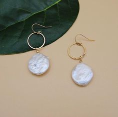 Freshwater Coin Pearl Earrings in 18k Gold Fill Handmade | Etsy 14k Gold-filled Round Pearl Earrings With Charm, Nickel-free Round Pearl Earrings In 14k Gold, Coin Pearl Earrings, Bead Projects, Gold Filled Hoops, Coin Pearls, Ear Rings, Polymer Clay Beads, Bead Jewelry