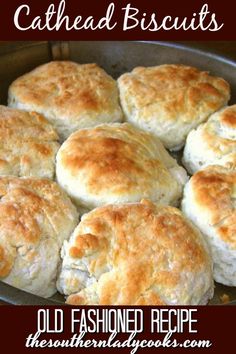 old fashioned biscuits in a pan with text overlay