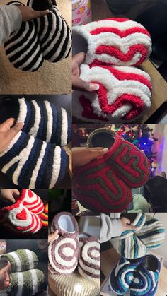 there are many knitted slippers that have been made to look like they're knitting