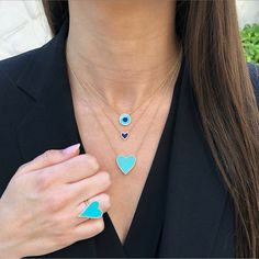 Diamond & Lapis Heart Necklace Xo Necklace, Turquoise Heart Necklace, Heart Chain Necklace, Diamond Outline, Pave Heart Necklace, Triple Layer Necklace, Diamond Heart Necklace, Charm Choker Necklace, Lapis Pendant