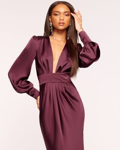 Madelane Dress Party Edit, Plunge Maxi Dress, Dresses Velvet, Deep Autumn, Sequin Dresses, Ramy Brook, Stretch Satin, Velvet Tops, British Indian