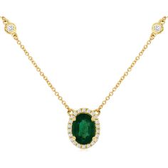 Royal 14K Yellow Gold Necklace with Oval 1.1 Carat Emerald and 0.27 Carat Diamond Accents Beautiful Pearl Necklace, 14k Yellow Gold Necklace, Yellow Gold Necklace, Mens Chain Necklace, Emerald Color, Yard Design, Bezel Set Diamond, Radiant Diamond, Royal Jewelry