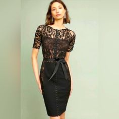 New Never Worn Bought At Anthropologie Tags Removed Retail $258 Size 2 Petite - Small Dress With Pearl Accessories, Byron Lars, Womens Wear Daily, Pearl Accessories, Mode Boho, Lace Shift Dress, Black Sheath Dress, Midi Sheath Dress, Black Lace Dress