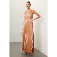 Gold (100% Polyester). Gown. Plunge neck. Back zipper closure. 55" from shoulder to hemline. Imported. Pleated Gown, Rent The Runway, Closet Designs, Halter Neckline, Strappy Heels, Zipper, Fashion Design, Gold