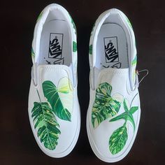 Custom Painted Vans - Coated In A Waterproof Coating. Size 8.5 - Includes Box. One Of A Kind Custom Plant Shoes! Vans Classic Canvas Slip On Size 7 Men’s Size 8.5 Women’s Hand Painted Treated With A Waterproof Coating Spot Clean With Soapy Water Vans Shoes Custom, Plant Shoes, Light Blue Vans, Custom Painted Vans, Canvas Shoes Diy, Plant Obsession, Checkerboard Vans, Vans Slip On Shoes, Purple Vans