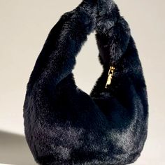 Anthropology, Mini Faux Fur Hobo Bag Chic Evening Shoulder Bag With Faux Fur Lining, Chic Everyday Shoulder Bag With Faux Fur Lining, Black Rectangular Bag With Faux Fur Lining, Black Rectangular Shoulder Bag With Faux Fur Lining, Black Bags With Gold-tone Hardware, Chic Shoulder Bag With Faux Fur Lining, Chic Shoulder Bag With Faux Fur Lining For Shopping, Chic Rectangular Shoulder Bag With Faux Fur Lining, Boho Leather Bags