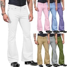 Category:WE-Pants; Season:Spring   Fall; Fabric:Polyester,50% Cotton; Gender:Men's; Style:Casual,Fashion; Elasticity:Micro-elastic; Occasion:Daily,Outdoor; Fit Type:Regular Fit; Function:Comfort; Waistline:Mid Waist; Pattern:Plain; Design:Buttons,Pocket; Pants Type:Trousers,Casual Pants,Flared Pants; Fly Type:Button; Front page:FF; Listing Date:09/30/2024; Production mode:External procurement; Hips:; Length:; Waist: Fashion Classic Style, Button Pants, Trousers Casual, Disco Lights, Flared Pants, Plain Design, Type Of Pants, Bell Bottom, Mens Pants Casual