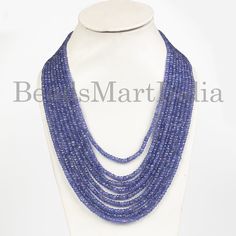 "High Quality Tanzanite Gemstone Layered Necklace, Beaded Wedding Necklace For Women, 5 Strands Faceted Rondelle Bead Jewelry Set For Her \"Measurements From 3.50-6 mm (Approx.) Drilled Size - .40mm  Stone -  Tanzanite Style -  Rondelle Strand Measurement - 62 cm Average Weight- 1340 ct\"" Oval Gemstone Beads Necklaces For Wedding, Beaded Rondelle Necklaces For Wedding, Silver Gemstone Beads For Wedding, Wedding Beaded Necklace With Faceted Oval Beads, Wedding Oval Beaded Necklaces With Faceted Beads, Wedding Necklaces With Oval Faceted Beads, Wedding Oval Faceted Beaded Necklaces, Elegant Wedding Beads With Stones, Rondelle Necklace With Faceted Beads For Wedding