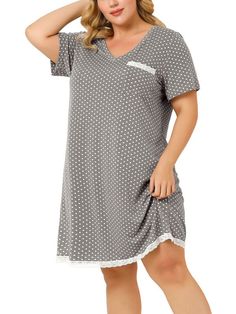 Agnes Orinda Womens Plus Size V Neck Polka Dots Short Sleeve Sleepwear Pajamas Nightgown : Target Soft Flip Flops, One Piece Clothing, Floral Pajamas, Polka Dot Shorts, One Piece Pajamas, Comfy Tops, Lazy Day, Hem Style, Sleepwear Pajamas