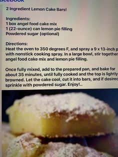 the recipe for lemon cake bars is shown in an advertisement with information about how to make them