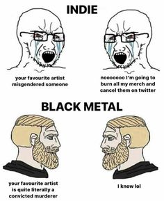 three different types of facial expressions with the caption's in each language, including black metal