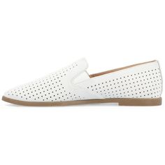 This sophisticated look is detailed with our signature 4mm Tru Comfort Foam� footbed for all-day support. The Lucie by Journee Collection is a loafer flat elevated by a 1/2 inch block heel. Vegan leather uppers twin notches at the sides and round perforations finish the design. At Journee Collection our flat styles will have you looking just as professional as the boss at work to having the cutest shoes when you go out for the night. White Slip-on Loafers With Perforated Toe Box, White Slip-on Loafers With Cushioned Footbed, White Cushioned Slip-on Loafers, White Slip-on Flats With Perforated Toe Box, White Slip-ons With Perforations, White Perforated Slip-on Shoes, White Perforated Slip-ons, White Cushioned Loafers, White Casual Loafers With Perforated Toe Box