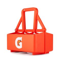 an orange caddy with the letter c on it's front and side handles