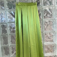 These Nwt High Waisted Satin Effect Beautiful Green Zara Wide Leg Pants With From Pleats Are !!! They Are Sold Out In Stores. Ready For That Spring Or Summer Soire!!! Size Xs Wide Leg Satin Pants With Pockets, Straight Satin Pants With Pockets, Spring Stretch Satin Bottoms, Spring Satin Bottoms With Elastic Waistband, High-waisted Satin Pants, Spring Satin Pants With Pockets, Satin Trousers With Pockets, Satin Long Pants With Pockets, Fitted Satin Bottoms For Night Out