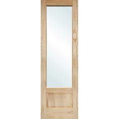 a wooden door with a mirror on the front and side paneled in light wood