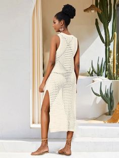 Step up your beach style with our Crochet Mesh Beach Dress Sleeveless Hollow Out Wrap Cover-Up. Designed to enhance your street style with a sexy and club vibe, this cover-up is perfect for adding a touch of elegance and allure to your summer wardrobe. Made from high-quality polyester, it offers a lightweight and breathable fit, ideal for warm weather. The solid pattern and hollow-out details create a chic and stylish look, making it perfect for beach days and poolside lounging. Features Hollow- Mesh Beach Dress, Autumn Woman, Mens Athletic Wear, 2023 Autumn, Dress Shoes Womens, Swimsuit Cover Ups, Dress Cover, White Crochet, Beach Days