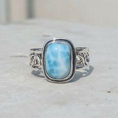 Welcome to your shop, Benefits of Larimar Stone , It stimulates the heart, throat, third eye and crown chakras facilitating inner wisdom and outer manifestation. It represents peace and clarity, radiating healing and love energy. It is recommended for people who are stressed and it is said to be a healing stone. Thanks for visiting my shop Larimar Ring, Larimar Rings, Larimar Jewelry, Zierlicher Ring, Cabochon Ring, Women Ring, Silver Band Ring, Ring Gemstone, Ring Sterling Silver