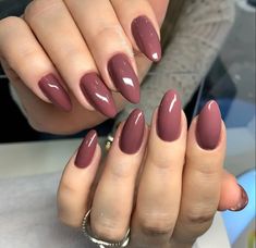 All Nail Colors, One Nail Color Ideas, May Color Nails, Almond Nail Ideas Simple, Maybe Nails, Almond Nails Color Ideas, Mauve Almond Nails, Nails Simple Color, Nail Colors Almond