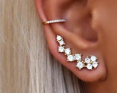 Ear Climber Ear Crawler Diamond Ear Climber CZ Ear | Etsy Climber Wedding, Gold Ear Climbers, Silver Ear Climbers, Diamond Ear Cuff, Ear Crawler, Ear Crawler Earrings, Ear Crawlers, Ear Climbers Earrings, Crawlers Earrings