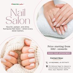 Enhance your nails at Beauty Salon by Nutripulse in Jaipur. Our nail services ensure your hands and feet look their best. Book now for beautiful nails! Nails Illustration Design, Nail Salon Social Media, Beauty Parlour, Nail Services, Styling Hair, Hair Spa, Color Techniques, Bridal Makeup Artist