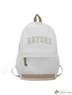 BirdinBag - Stylish Backpack with Letter Print and Front Pocket for Preppy Fashionistas Stylish Backpack, Stylish Backpacks, Classic Backpack, Nylon Bag, Letter Print, Letter Prints, Front Pocket, Color White, Composition