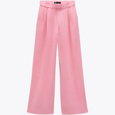 Nwt Full Length Bubble Gum Pink Linen Blend Pants L Brand New Zara Full Length Linen Blend Pants In Bubble Gum, L High Waisted, Straight Leg Pants W/ Front Pleat Details, True Side Pockets & Back Buttoned Welt Pockets Front Zip W/ Metal Hook & Inside Button Closure Mixture Of Viscose (70%) & Linen (30%) Thanks For Looking!!! Pink Trousers With Belt Loops, Pink High-waisted Pants With Belt Loops, Pink Workwear Pants With Belt Loops, Pink Bottoms With Belt Loops For Work, Chic Pink Pants With Belt Loops, Pink Wide-leg Workwear Pants, Pink Wide-leg Pants For Work, Pink High Waist Pants For Work, Zara Wide Leg Solid Dress Pants