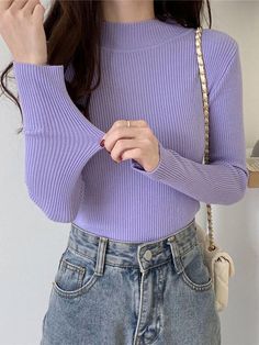 This is perfect for those who are looking for a clothing for a good price. It is fashionable, stylish, and it will look great on anyone who wears it. Do you wanahavit? Trendy Solid Color Spring Sweater, Purple Knitted Long Sleeve Top, Spring Knitted Top, Purple Knit Long Sleeve Top, Purple Long Sleeve Knit Top, Spring Purple Turtleneck Sweater, Purple Turtleneck Sweater For Spring, Spring Ribbed Purple Sweater, Spring Solid Color Long Sleeve Knit Top