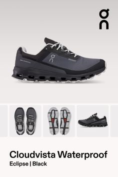 an ad for cloudvista waterproof shoes with the caption eclipse i black