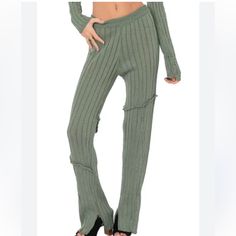 Cuz You'll Turn Heads. These Pants Have A Knit Construction, Textured Detailing, Slits On The Pant Legs, And A Low Waist Fit. Sz M/L Pairshoot Pants, Low Rise Pants Two Piece Set, Stretchy Knit Pants, Comfy Club Pants, Iamgia Green Pants, Pants Low Waist, Knitted Pants, Bootcut Pants, Swimwear Dress