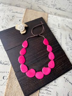 Pink Beaded Necklace With Adjustable Chain As Gift, Handmade Adjustable Pink Necklace, Pink Jewelry With Adjustable Cord For Gift, Wooden Necklaces, Tagua Necklace, Pink Statement Necklace, Beaded Bib Necklace, Turquoise Statement Necklace, Tagua Jewelry