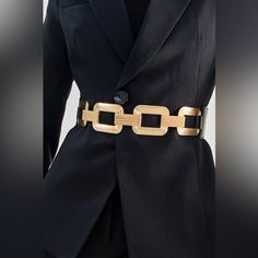 Material: Pu, Elastic, Alloy Imported Product Measurements: 27.5*2.4 In Statement Belts, Black Waist Belt, Fashion Geometric, Chain Dress, Elastic Belt, Fashion Materials, Matches Fashion, Wide Belt, Black Accents