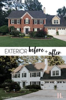 before and after photos of a house with the words exterior before and after written on it