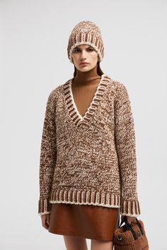 Designed for the coldest months, this sweater is crafted from a wool blend that guarantees ultimate warmth. The knit features a deep v-neck while a striped trim adds a graphic element to the design. Deer Sweater, Personalized Jacket, Marled Sweater, Style Goals, Ladies Turtleneck Sweaters, Cardigan Shirt, Womens Cashmere, Argyle Sweater, Outerwear Outfit