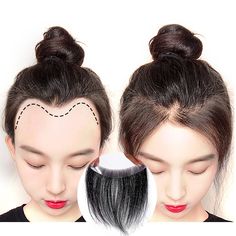 two women with their hair in buns and one is showing how to cut them