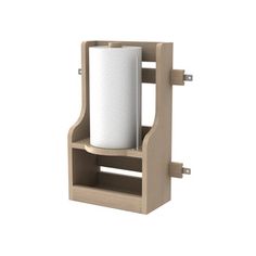 a wooden holder with a roll of toilet paper on it