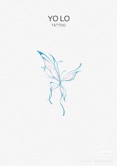 a blue and pink butterfly tattoo design on a white paper with the word yolo written in