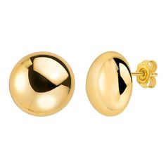 Exceptional Quality and DesignThese stunning 14 karat yellow gold domed round stud earrings add a touch of shine to any outfit. Perfect for showcasing your sophisticated sense of style, they also make a thoughtful gift for birthdays, anniversaries, holidays, or other special occasions. Crafted in lustrous 14K gold, these earrings blend classic design with modern trends, making them a versatile addition to your everyday wear.Shimmering FinishThe earrings feature a dazzling high-polished finish that catches the light with every movement, ensuring a noticeable impact from every angle. The fine craftsmanship adds to the earrings' wearability, offering both comfort and durability. These earrings are designed to last, ensuring that you'll be able to enjoy them for years to come.Secure and Comfor Elegant Rounded Polished Earrings, Elegant Rounded Tarnish Resistant Earrings, Round Earrings With Shiny Finish For Anniversary, Gold Polished Finish Earrings, Gold Rounded Earrings With Polished Finish, Classic Yellow Gold Spherical Jewelry, Classic Sphere Yellow Gold Jewelry, Gold Round Earrings With Shiny Finish, Yellow Gold Rounded Earrings For Gift